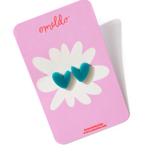 Emeldo Heart Studs Teal